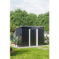 8x6 ft Metal Garden Storage Shed Pent Roof Double Lockable Sliding Doors,Charcoal Black