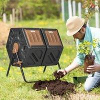 OUTSUNNY 130L Compost Bin Dual Chamber Rotating Composter w/ Ventilation Holes in Dark Brown