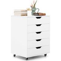 Gymax 5-Drawer Chest Rolling Dresser Under Desk Filing Cabinet With Wheels in White