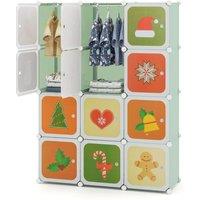 Gymax Portable Children Wardrobe 12- Cube Kid Closet Baby Dresser With Doors in Green