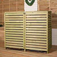 Samuel Alexander 1.34m x 1.2m Large Wooden Outdoor Garden Double Wheelie Bin Store Storage for 2 Bins in Brown