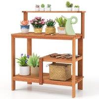 Gymax Garden Potting Bench Table Wood Planting Workstation With Open Shelves in Natural