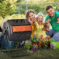 OUTSUNNY 160L) Outdoor Tumbling Compost Bin with Dual Chamber in Orange