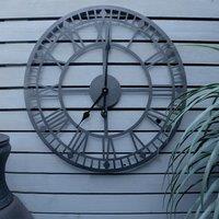 mysmartbuy Black Open Face 24 Roman Numeral Indoor or Outdoor Clock - Battery Powered Metal Wall Fence Clock for Home or Garden - 60cm Dia