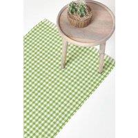Homescapes Cotton Gingham Check Hand Woven Hall Runner, 66 x 200 cm in Green | Size: 66 cm x 200 cm