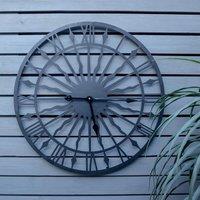 mysmartbuy Black Open Face 24 Sun Design Indoor or Outdoor Clock - Battery Powered Weather Resistant Metal Wall Fence Clock - 60cm Diameter