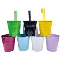 mysmartbuy Set of 7 Metal Hanging Plant Pots - Weatherproof Colourful Outdoor Garden Plant, Flower or Herb Planters - Each H22 x 10cm Dia