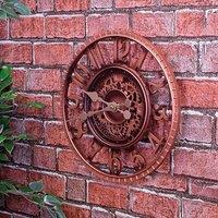 mysmartbuy Vintage Open Face Indoor or Outdoor Clock - Battery Powered Wall Fence Skeleton Clock with Cog & Wheel Design - 30cm Dia in Bronze