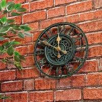 mysmartbuy Vintage Open Face Indoor or Outdoor Clock - Battery Powered Wall Fence Skeleton Clock with Cog & Wheel Design - 30cm Dia in Green