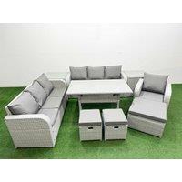 Fimous 10 Seater Poly Rattan Outdoor Garden Furniture Rectangular Dining Table Sofa Set Patio 3 Seater Sofa Reclining Chair 3 Seater Sofa 3 Stools 2