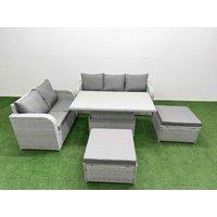 Fimous 7 Seater PE Rattan Wicker Garden Furniture Patio Conservatory Sofa Set w/ Adjustable Lifting Dining or Coffee Table 3 Seater Sofa Love Sofa 2