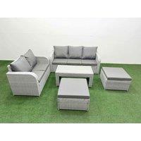 Fimous 7 Seater PE Rattan Wicker Garden Furniture Patio Conservatory Sofa Set with Oblong Coffee Table 3 Seater Sofa Love Sofa 2 Big Footstool