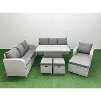 Fimous 10 Seater Poly Rattan Outdoor Garden Furniture Adjustable Lifting Dining or Coffee Table Sofa Set Patio 3 Seater Sofa Reclining Chair 3 Seater