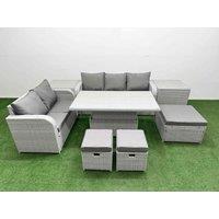 Fimous 8 Seater PE Rattan Wicker Garden Furniture Patio Conservatory Sofa Set w/ Adjustable Lifting Dining or Coffee Table 3 Seater Sofa Love Sofa 3