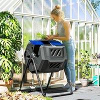 OUTSUNNY 160L) Outdoor Tumbling Compost Bin with Dual Chamber in Blue