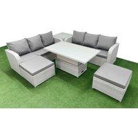 Fimous Outdoor Garden Furniture Sets 8 Seater Wicker Rattan Furniture Sofa Sets w/ Adjustable Lifting Dining or Coffee Table high Back Lounge Sofa 2