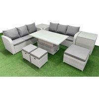 Fimous Outdoor Garden Furniture Sets 9 Seater Wicker Rattan Furniture Sofa Sets w/ Adjustable Lifting Dining or Coffee Table high Back Lounge Sofa 3