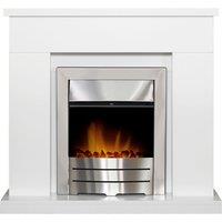 Adam Fires & Fireplaces Adam Lomond Fireplace in Pure White with Colorado Electric Fire in Brushed Steel, 39 Inch in Grey