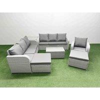 Fimous 9 Seater Poly Rattan Outdoor Garden Furniture Sofa Set Patio 3 Seater Sofa Reclining Chair 3 Seater Sofa 2 Big Footstools Side Table Light Grey
