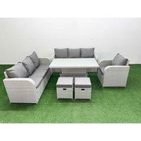 Fimous 9 Seater Poly Rattan Outdoor Garden Furniture Adjustable Lifting Dining or Coffee Table Sofa Set Patio 3 Seater Sofa Reclining Chair 3 Seater
