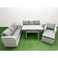 Fimous 8 Seater Poly Rattan Outdoor Garden Furniture Rectangular Dining Table Sofa Set Patio 3 Seater Sofa Reclining Chair 3 Seater Sofa Big