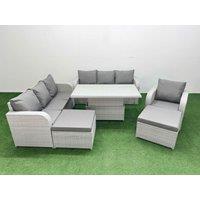 Fimous 9 Seater Poly Rattan Outdoor Garden Furniture Adjustable Lifting Dining or Coffee Table Sofa Set Patio 3 Seater Sofa Reclining Chair 3 Seater