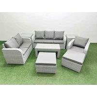 Fimous Patio PE Wicker 8 Seater Outdoor Rattan Furniture Sofa Sets w/ Oblong Coffee Table Reclining Chair Loveseat Sofa 3 Seater Sofa 2 Big