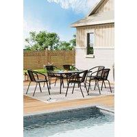 Tempered Glass Outdoor Coffee Table and 6 Rattan Chairs Set