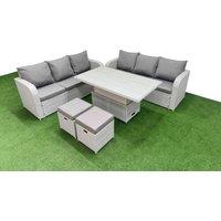 Fimous Outdoor Garden Furniture Sets 8 Seater Wicker Rattan Furniture Sofa Sets w/ Adjustable Lifting Dining or Coffee Table high Back Lounge Sofa