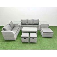 Fimous 8 Seater PE Rattan Wicker Garden Furniture Patio Conservatory Sofa Set with Oblong Coffee Table 3 Seater Sofa Love Sofa 3 Stool 2 Side Table