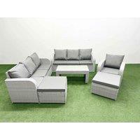 Fimous 9 Seater Poly Rattan Outdoor Garden Furniture Oblong Coffee Table Sofa Set Patio 3 Seater Sofa Reclining Chair 3 Seater Sofa 2 Big Footstools