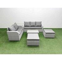 Fimous 7 Seater PE Rattan Wicker Garden Furniture Patio Conservatory Sofa Set w/ Rectangular Coffee Table 3 Seater Sofa Love Sofa 2 Big Footstool