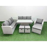 Fimous 10 Seater Poly Rattan Outdoor Garden Furniture Adjustable Lifting Dining or Coffee Table Sofa Set Patio 3 Seater Sofa Reclining Chair 3 Seater