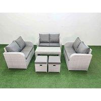 Fimous 8 Seater PE Wicker Rattan Furniture Sofa Sets with Oblong Coffee Table 2 Seater Love Sofa 2 Stool Light Grey