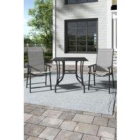 Square Metal Slatted Outdoor Patio Coffee Table with 2 Foldable Chairs