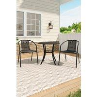 Round Garden Metal Slatted Coffee Table with 2 Rattan Chairs