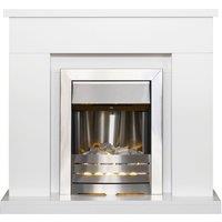 Adam Fires & Fireplaces Adam Lomond Fireplace in Pure White with Helios Electric Fire in Brushed Steel, 39 Inch in Grey