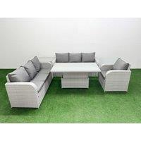 Fimous 7 Seater Poly Rattan Outdoor Garden Furniture Adjustable Lifting Dining or Coffee Table Sofa Set Patio 3 Seater Sofa Reclining Chair 3 Seater
