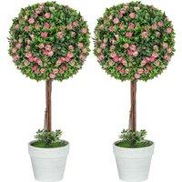 HOMCOM Set of 2 Artificial Plants with Rose Flower in Pot, 60cm in Pink