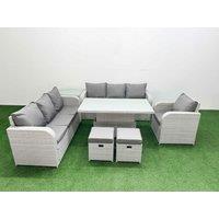 Fimous 9 Seater Poly Rattan Outdoor Garden Furniture Adjustable Lifting Dining or Coffee Table Sofa Set Patio 3 Seater Sofa Reclining Chair 3 Seater