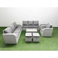 Fimous 9 Seater Poly Rattan Outdoor Garden Furniture Sofa Set Patio 3 Seater Sofa Reclining Chair 3 Seater Sofa Stools 2 Side Table Light Grey