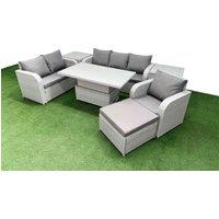 Fimous Patio PE Wicker 7 Seater Outdoor Rattan Furniture Sofa Sets w/ Adjustable Lifting Dining or Coffee Table Reclining Chair Loveseat Sofa 3