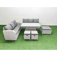 Fimous Outdoor Garden Furniture Sets 9 Seater Wicker Rattan Furniture Sofa Sets w/ Adjustable Lifting Dining or Coffee Table high Back Lounge Sofa 3