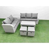 Fimous 7 Seater PE Rattan Wicker Garden Furniture Patio Conservatory Sofa Set with Oblong Coffee Table 3 Seater Sofa Love Sofa 2 Stools Side Table