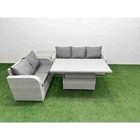 Fimous 5 Seater PE Rattan Wicker Garden Furniture Patio Conservatory Sofa Set w/ Adjustable Lifting Dining or Coffee Table 3 Seater Sofa Love Sofa