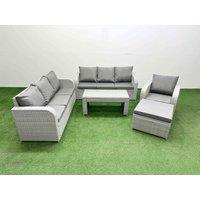 Fimous 8 Seater Poly Rattan Outdoor Garden Furniture Oblong Coffee Table Sofa Set Patio 3 Seater Sofa Reclining Chair 3 Seater Sofa Big Footstool