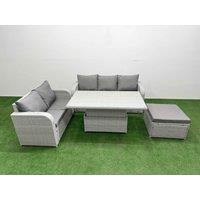 Fimous 6 Seater PE Rattan Wicker Garden Furniture Patio Conservatory Sofa Set w/ Adjustable Lifting Dining or Coffee Table 3 Seater Sofa Love Sofa