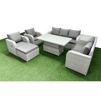 Fimous PE Rattan Garden Furniture Set Reclining Chair Sofa Double Love Seat 2 Seater Sofa Lounge Set Adjustable Lifting Dining or Coffee Table Big
