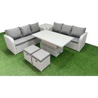 Fimous Outdoor Garden Furniture Sets 8 Seater Wicker Rattan Furniture Sofa Sets w/ Adjustable Lifting Dining or Coffee Table high Back Lounge Sofa
