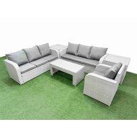 Fimous 7 Seater Poly Rattan Outdoor Garden Furniture Oblong Coffee Table Sofa Set Patio 3 Seater Sofa Reclining Chair 3 Seater Sofa 2 Side Table